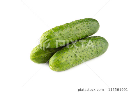 Green cucumbers isolated on white background. Top view Green cucumbers isolated on white background. Top view 115561991