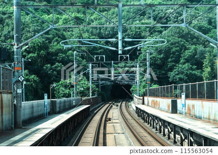 View from the front seat of the lead car on the JR Setouchi Ohashi Line (Okayama-Takamatsu section) 115563054
