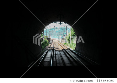 View from the front seat of the lead car on the JR Setouchi Ohashi Line (Okayama-Takamatsu section) 115563060