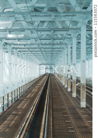 View from the front seat of the lead car on the JR Setouchi Ohashi Line (Okayama-Takamatsu section) 115563072