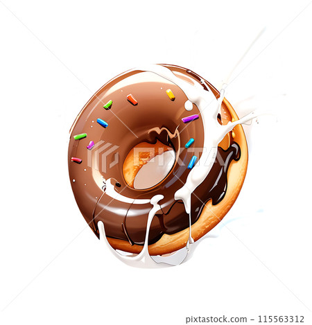 Donuts in dark and white chocolate with splashes isolated on a transparent background 115563312