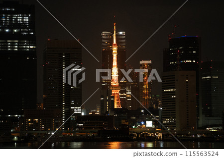 Tokyo Tower in a group of buildings 115563524