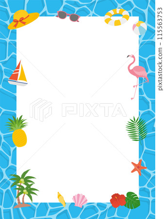 A vertical frame illustration of a blue water surface that evokes summer A vertical frame illustration of a blue water surface that evokes summer 115563753