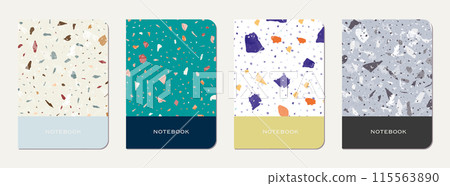 Brochure cover design. Terrazzo abstract background made of natural stones, granite, quartz and marble. Venetian terrazzo texture brochure template. Brochure cover design. Terrazzo abstract background made of natural stones, granite, quartz and marble. Venetian terrazzo texture brochure template. 115563890