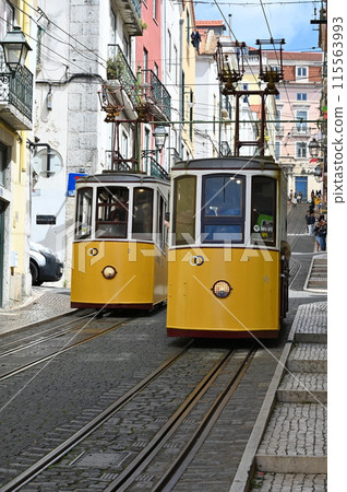 Tram on a hill in Lisbon, Portugal 115563993