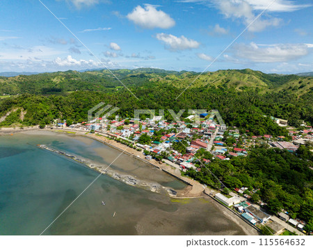 Drone view of houses and buildings in Santa Fe, Tablas, Romblon. Philippines. Drone view of houses and buildings in Santa Fe, Tablas, Romblon. Philippines. 115564632