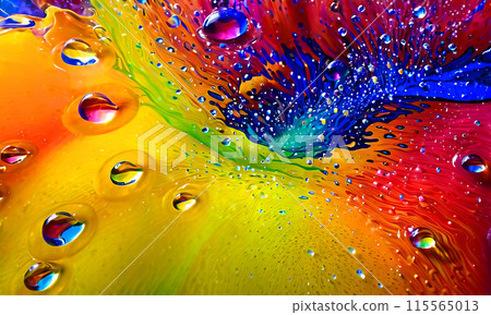 Bright abstract colorful background with drops and bubbles 115565013