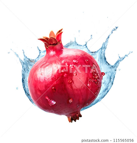 Pomegranate with juice splash isolated on a transparent background 115565056