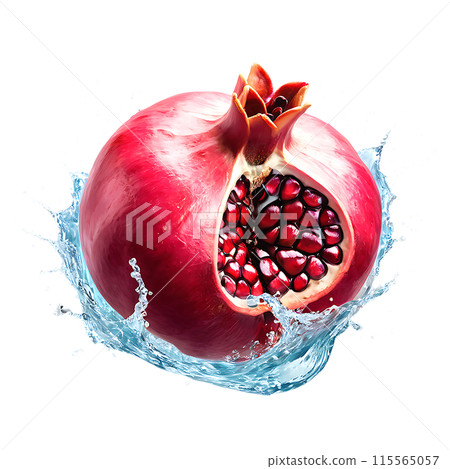 Pomegranate with juice splash isolated on a transparent background 115565057