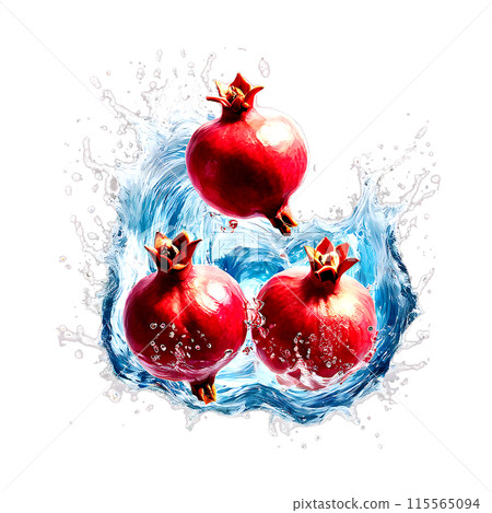 Pomegranate with juice splash isolated on a transparent background 115565094