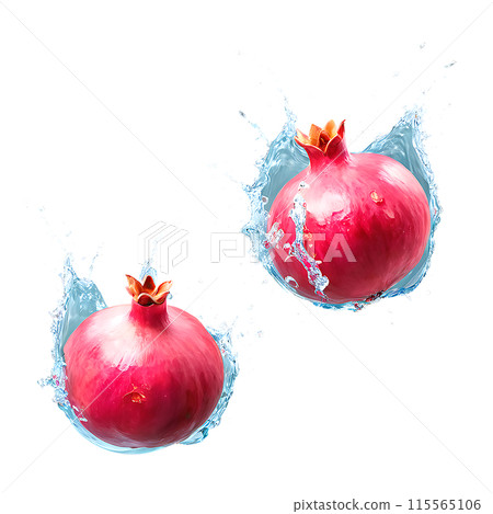 Pomegranate with juice splash isolated on a transparent background 115565106