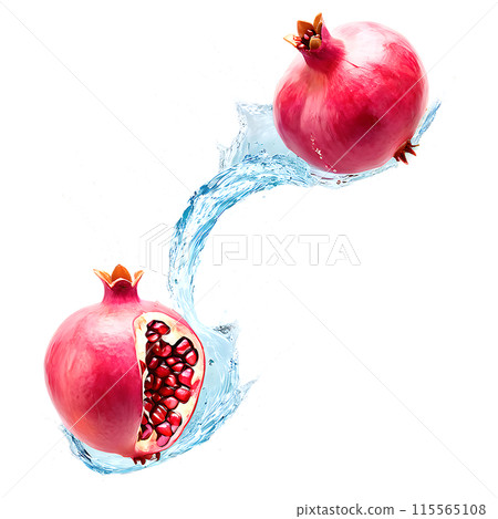 Pomegranate with juice splash isolated on a transparent background 115565108