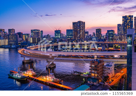 (Tokyo) Rainbow Bridge, view towards Shibaura from the south promenade 115565369