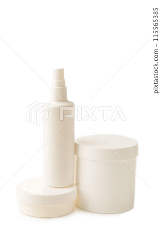 Different cosmetic bottles isolated on white background 115565385