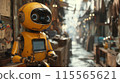 A retro robot mechanic assembling robots from junk in a post apocalyptic setting 115565621