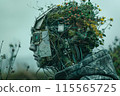 Science fiction robotic combining futuristic technology and surreal landscapes in a surreal woodland 115565725