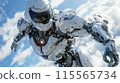 Power and futuristic warfare are evoked by a sleek white humanoid robot fighter in real life. 115565734