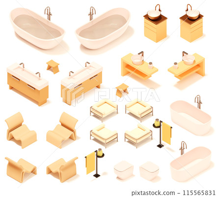 Vector isometric bathroom furniture and plumbing fixtures 115565831