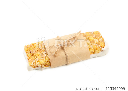 Energy bar - snack for healthy still life isolated on white background. Energy bar - snack for healthy still life isolated on white background. 115566099