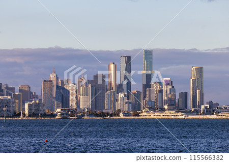 Melbourne Skyline from Williamstown in Australia Melbourne Skyline from Williamstown in Australia 115566382