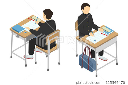 等軸圖:在課桌學習的男學生 等軸圖:在課桌學習的男學生 115566470