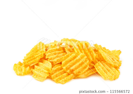 Potato chips isolated on white background, cut out Potato chips isolated on white background, cut out 115566572