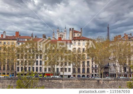 Embankment of the Rhone river in Lyon, France Embankment of the Rhone river in Lyon, France 115567050