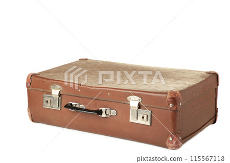Vintage leather suitcase on isolated white background Vintage leather suitcase on isolated white background 115567118