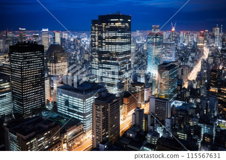 Tokyo's neon lights and buildings at night 115567631
