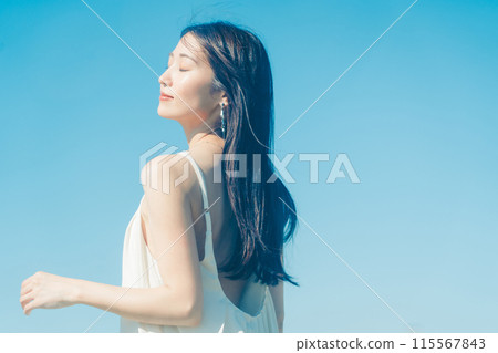 Image of young woman's UV care 115567843