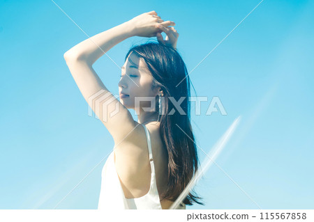 Image of young woman's UV care Image of young woman's UV care 115567858