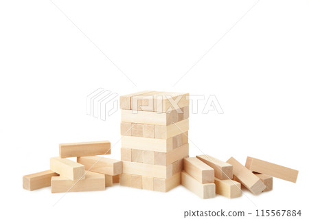 Blocks of wood isolated on white background. Tower 115567884