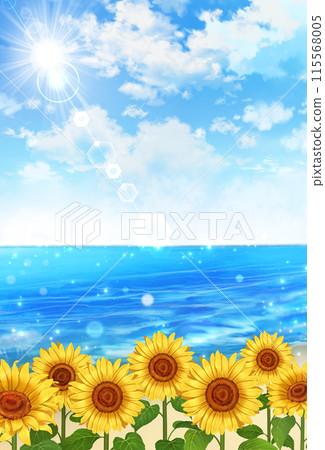 夏天風景海和向日葵背景垂直 115568005