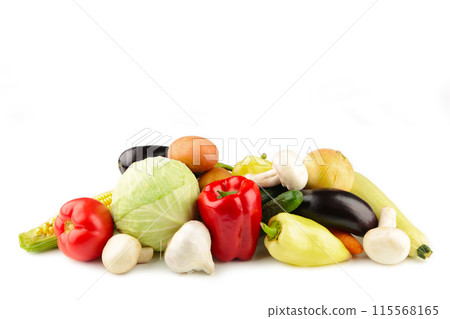 Fresh vegetables isolated on white background, cutout. Fresh vegetables isolated on white background, cutout. 115568165