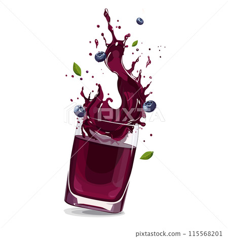 Splashes of vinous blueberry juice with slices. Vector clipart with summer drink isolated for design Splashes of vinous blueberry juice with slices. Vector clipart with summer drink isolated for design 115568201