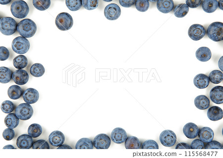 Tasty blueberries isolated on white background. Blueberries are antioxidant organic superfood. Frame 115568477