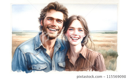 Smiling man and woman watercolor 115569098