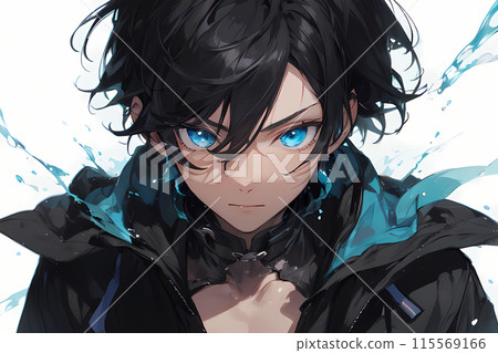 A man with black hair and blue eyes looking at you (AI-generated image) A man with black hair and blue eyes looking at you (AI-generated image) 115569166