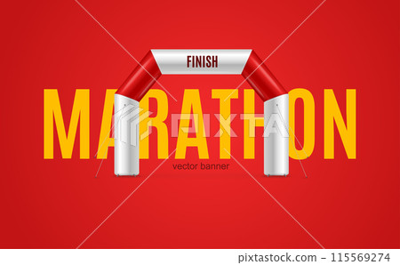 Realistic Detailed 3d Marathon Finish Ads Banner Concept Poster Card. Vector 115569274