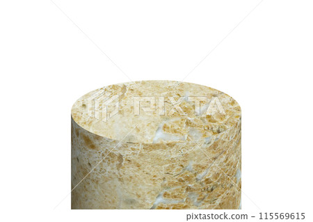 Brown marble podium mockup cylinder shape isolated on white background for product presentation 115569615