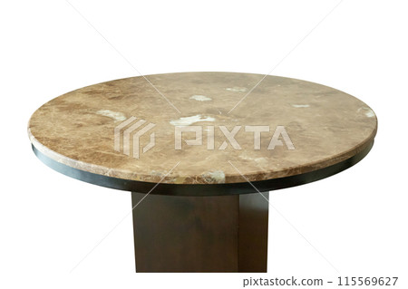 Marble stone table top isolated on white background for product display Marble stone table top isolated on white background for product display 115569627