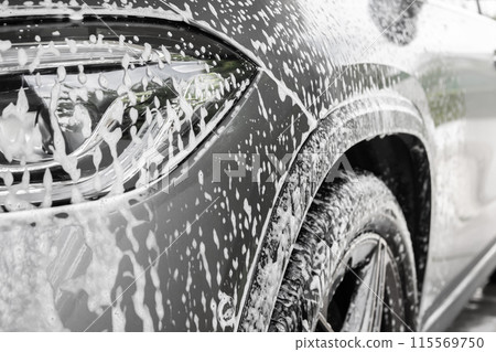 car cleaning and washing with foam soap car cleaning and washing with foam soap 115569750