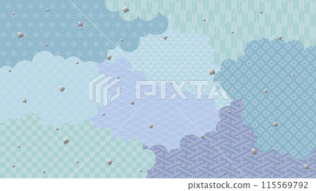 Blue Japanese pattern background material (Full HD 16:9 size) 115569792