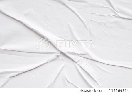 White blank crumpled and creased paper poster texture background 115569864