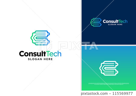Minimalist E letter line consulting technology logo design concept, accounting tech logo template 115569977