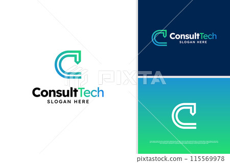 Minimalist E letter line consulting technology logo design concept, accounting tech logo template 115569978