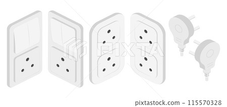 isometric power outlet plug electric socket indian type d switcher set vector flat illustration isometric power outlet plug electric socket indian type d switcher set vector flat illustration 115570328