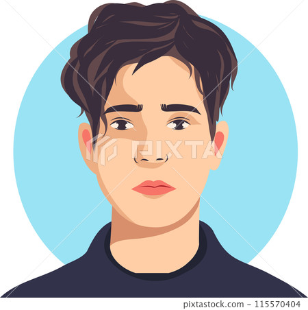 Handsome young man vector avatar for social network. Portrait pose straight. Vector flat illustration. Simple flat style Handsome young man vector avatar for social network. Portrait pose straight. Vector flat illustration. Simple flat style 115570404