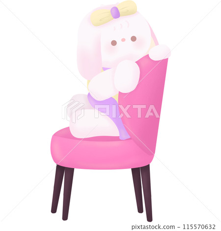 Rabbit sitting in a pink chair Rabbit sitting in a pink chair 115570632