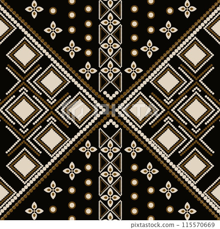 This African ethnic fabric pattern in a rich brown tone features the traditional ikat style, ethnic enhanced with geometric elements. The dimensional design ethnic showcases the intricate beauty This African ethnic fabric pattern in a rich brown tone features the traditional ikat style, ethnic enhanced with geometric elements. The dimensional design ethnic showcases the intricate beauty 115570669